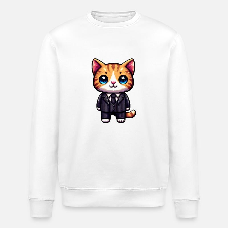 Pixel-Art-Katze - Stanley/Stella Unisex Bio-Sweatshirt ROLLER - Weiß