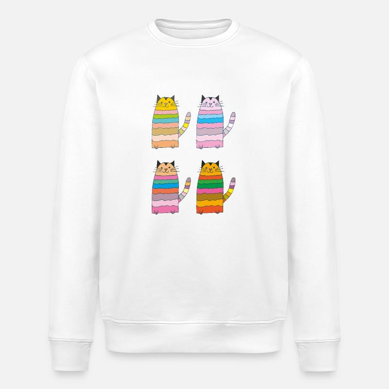 katze geringelt vierfach bunt - Stanley/Stella Unisex Bio-Sweatshirt ROLLER - Weiß