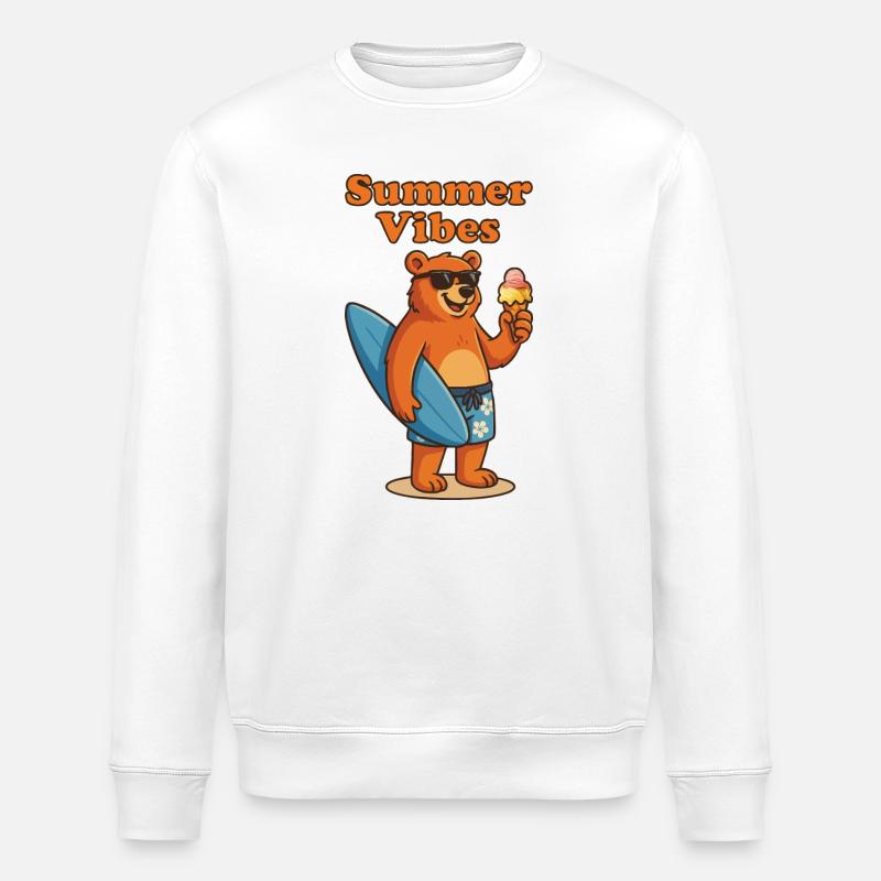 Summer Vibes Bear - Sommerbär mit Eis - Stanley/Stella ROLLER Unisex Organic Sweatshirt - white
