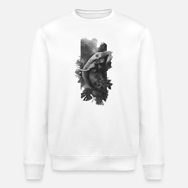 Éléphant gris en collage jungle - Sweat bio ROLLER Stanley/Stella Unisexe - blanc