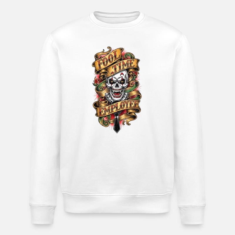 Fool Time Employee Skull - Stanley/Stella ROLLER Unisex Organic Sweatshirt - white