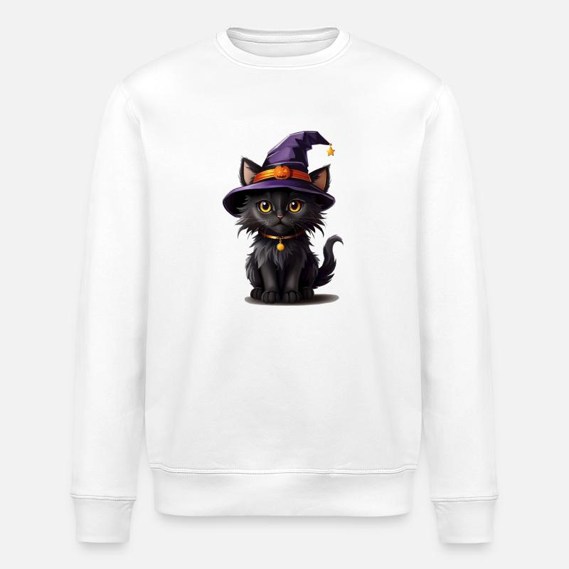 Chat citrouille Helloween - Sweat bio ROLLER Stanley/Stella Unisexe - blanc