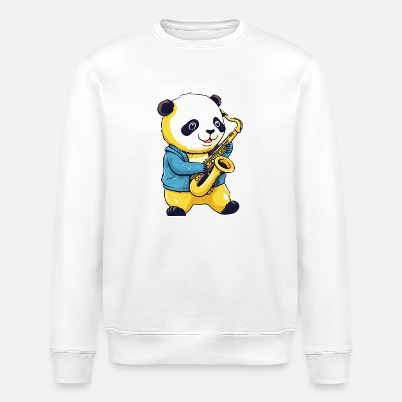 Panda mit Saxophon - Stanley/Stella Unisex Bio-Sweatshirt ROLLER - Weiß