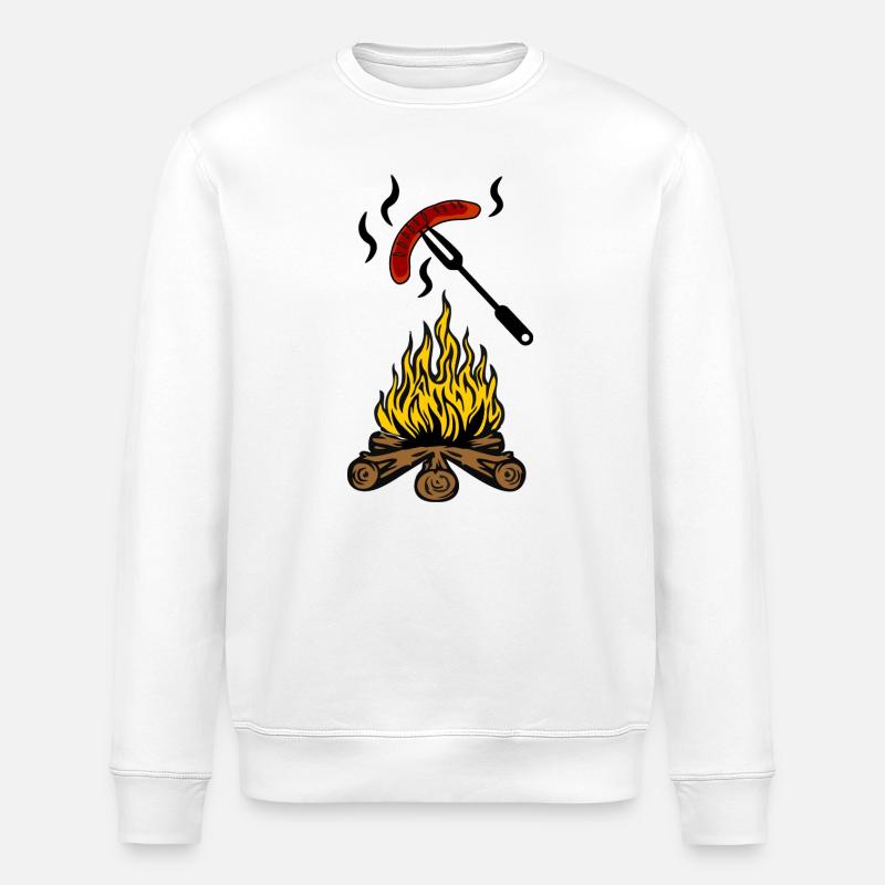 Feu de camp avec saucisse bratwurst - Sweat bio ROLLER Stanley/Stella Unisexe - blanc