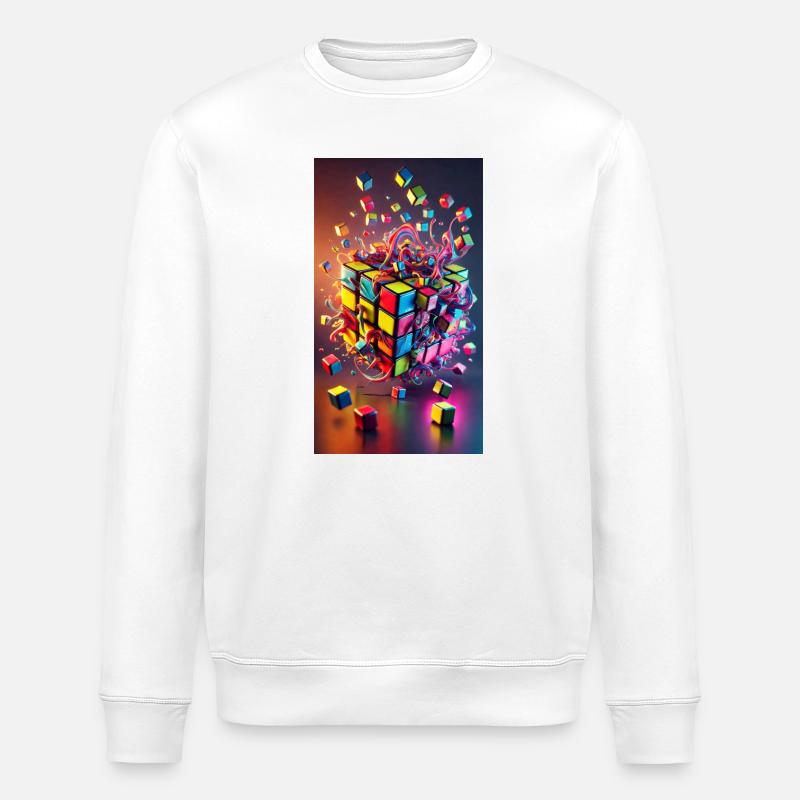 Cube d’explosion de couleur - Sweat bio ROLLER Stanley/Stella Unisexe - blanc