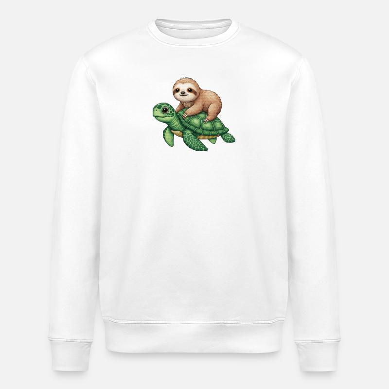 Faultier auf Schildkröte - Stanley/Stella Unisex Bio-Sweatshirt ROLLER - Weiß