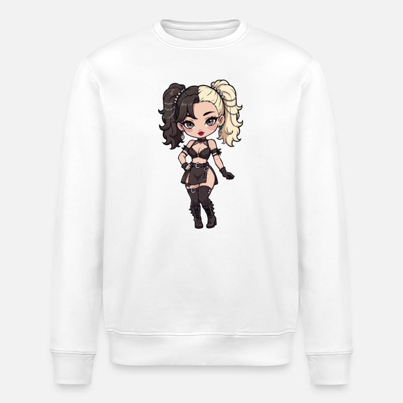 Gothic Chibi Diva with Two-Tone Hair - Stanley/Stella ROLLER Unisex Organic Sweatshirt - white