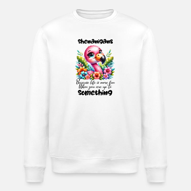Flamingo Tropenblüten Glow - Stanley/Stella Unisex Bio-Sweatshirt ROLLER - Weiß