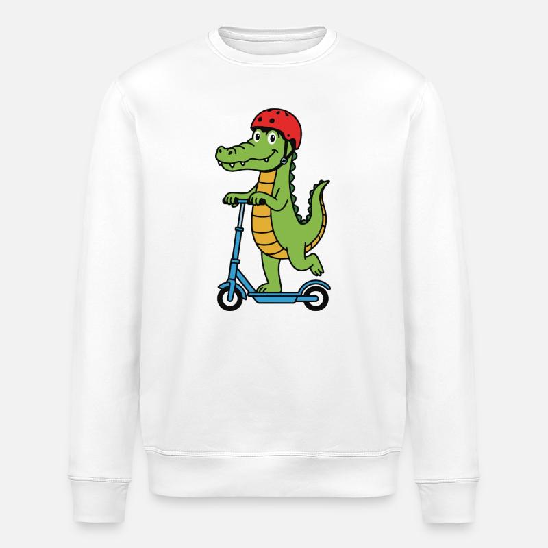 Krokodil auf einem Roller - Stanley/Stella Unisex Bio-Sweatshirt ROLLER - Weiß