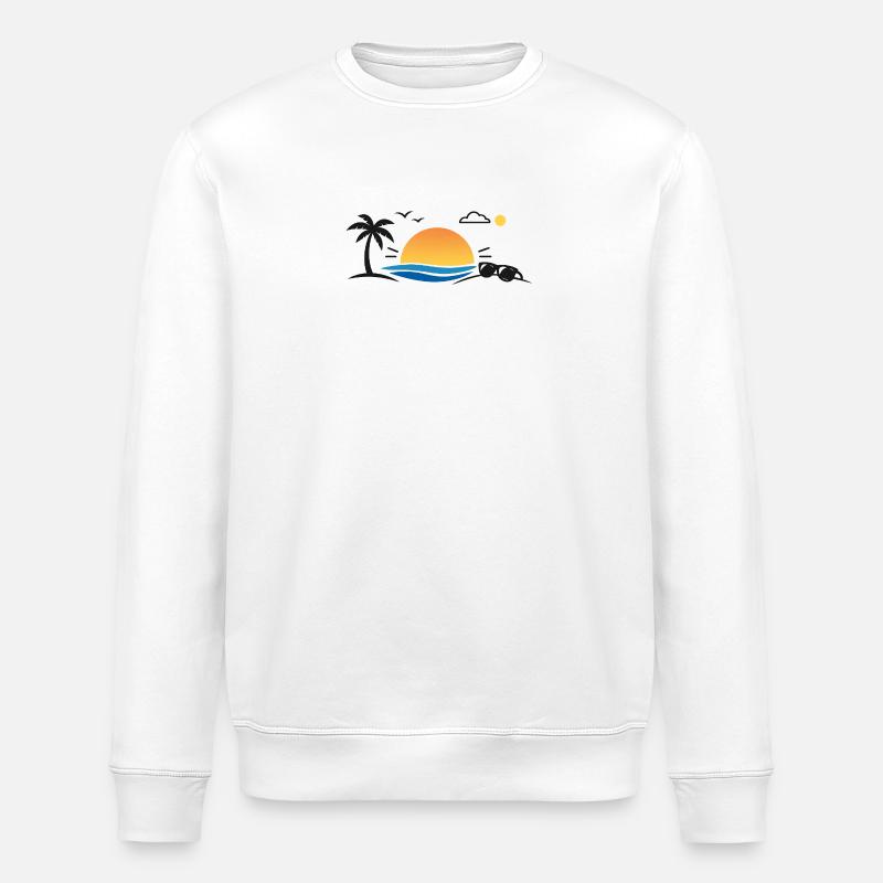 Sunset over palm tree beach - Stanley/Stella ROLLER Unisex Organic Sweatshirt - white