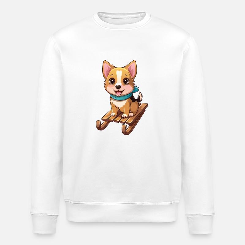 Lustiger Hund mit Schlitten - Stanley/Stella Unisex Bio-Sweatshirt ROLLER - Weiß