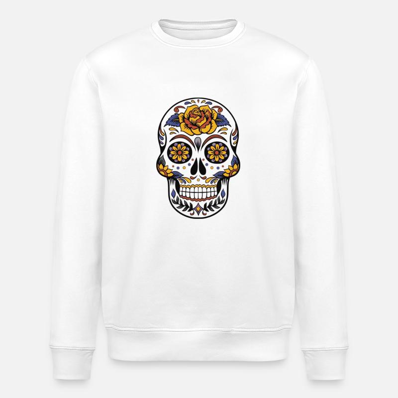 Crâne - Jour des morts - Sweat bio ROLLER Stanley/Stella Unisexe - blanc