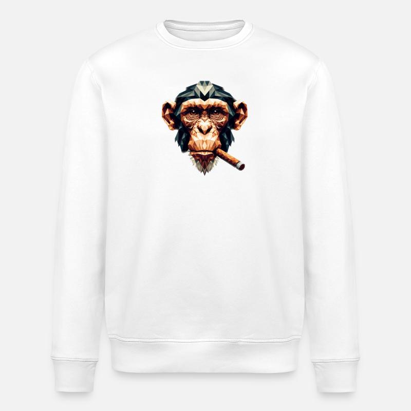 Ein Affe mit Zigarre im Polygon-Stil - Stanley/Stella Unisex Bio-Sweatshirt ROLLER - Weiß