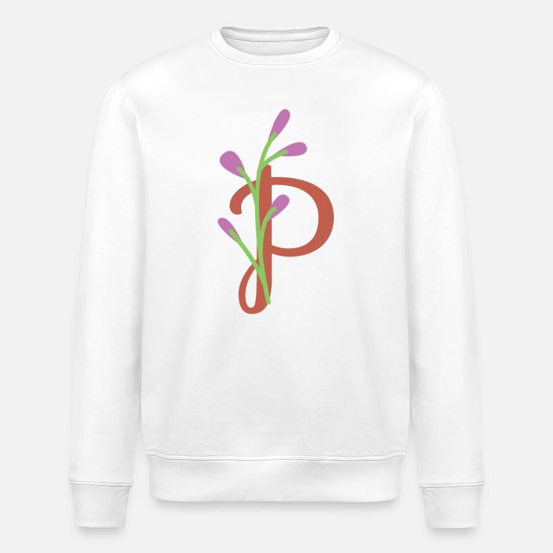 Eleganter Buchstabe 'P' mit Blumen - Stanley/Stella Unisex Bio-Sweatshirt ROLLER - Weiß