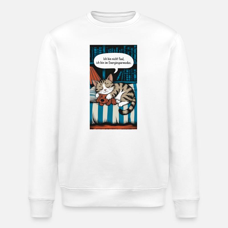 Katze im Energiesparmodus - Stanley/Stella Unisex Bio-Sweatshirt ROLLER - Weiß