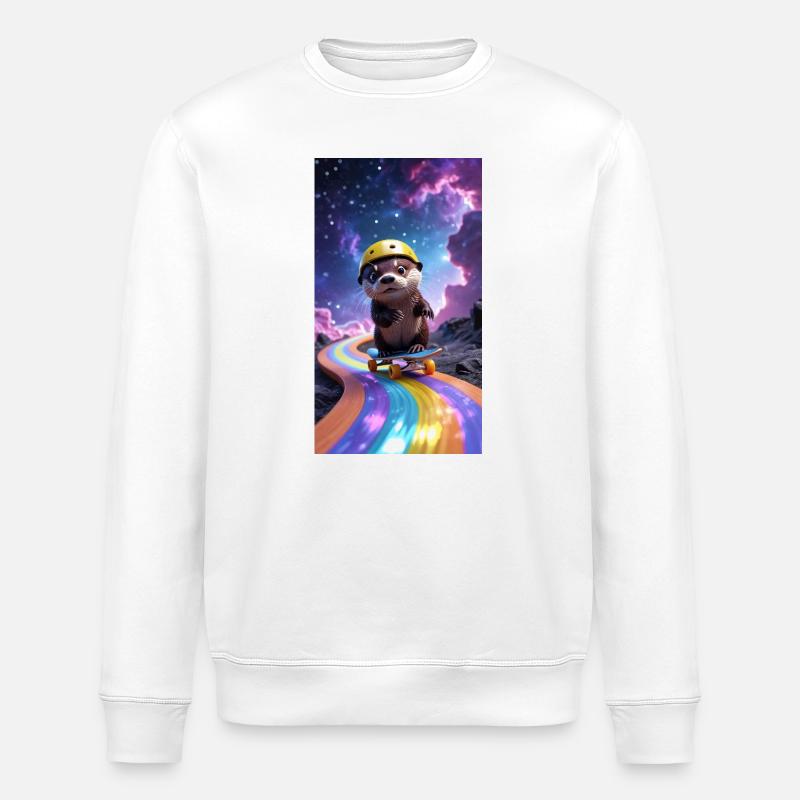 Weltraum-Otter mit Skateboard - Stanley/Stella Unisex Bio-Sweatshirt ROLLER - Weiß