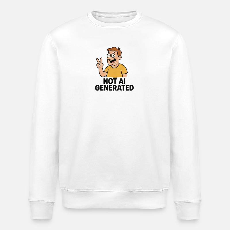 Kein KI-generiertes Cartoon-Tee - Stanley/Stella Unisex Bio-Sweatshirt ROLLER - Weiß