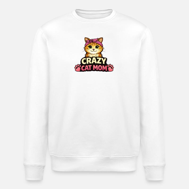 Crazy Cat Mom - Stanley/Stella ROLLER Unisex Organic Sweatshirt - white