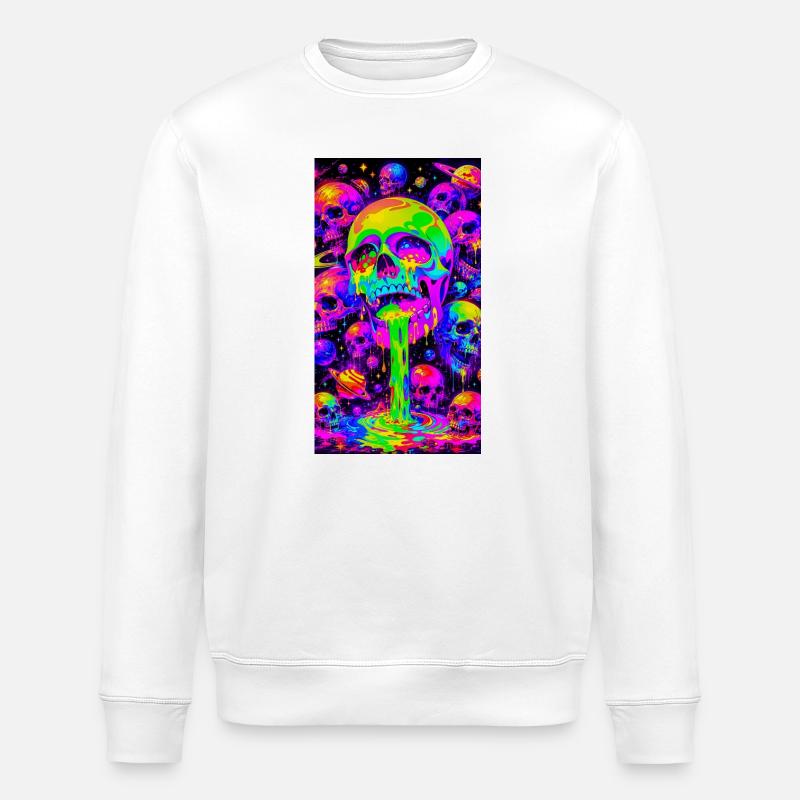 Psychedelic Neon Skeletons - Stanley/Stella ROLLER Unisex Organic Sweatshirt - white