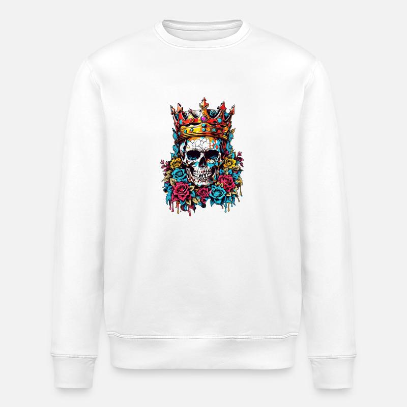 Totenkopf mit Krone - Stanley/Stella Unisex Bio-Sweatshirt ROLLER - Weiß