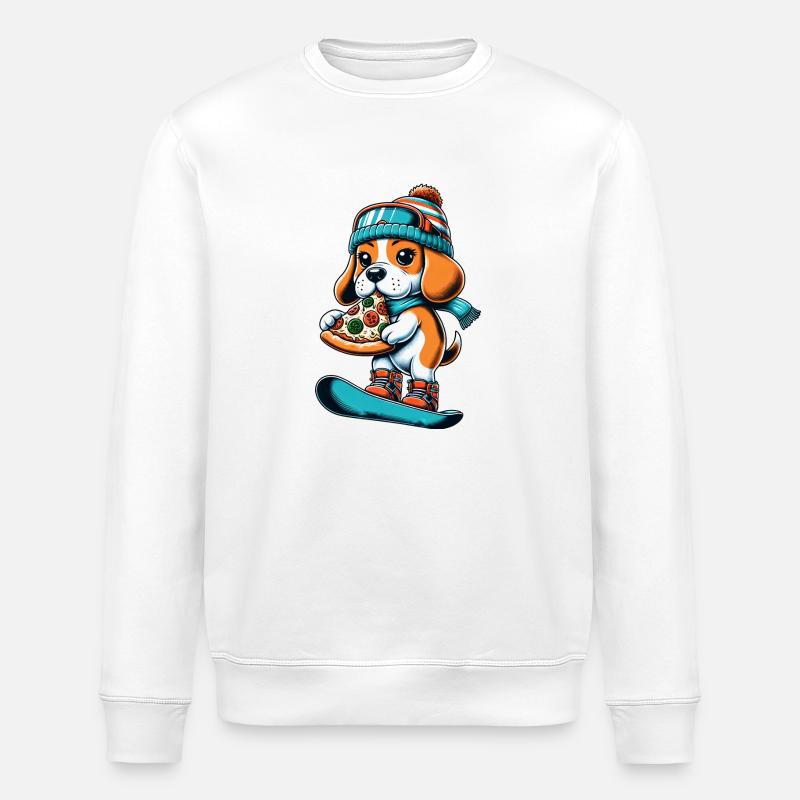 Beagle Snowboarder: Pizza Descent - Stanley/Stella ROLLER Unisex Organic Sweatshirt - white