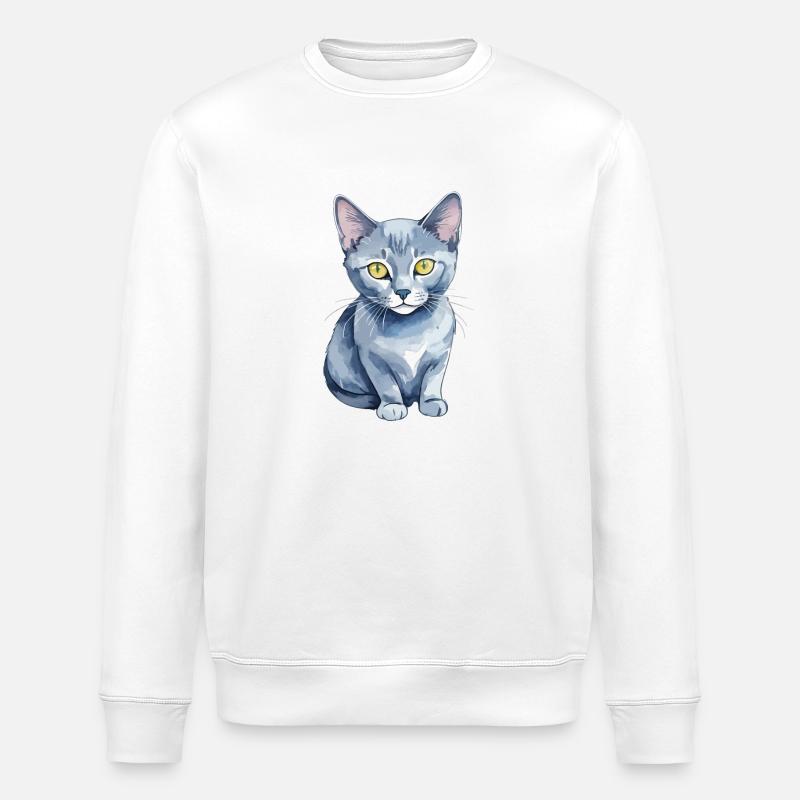 Chat bleu russe Aquarelle - Sweat bio ROLLER Stanley/Stella Unisexe - blanc