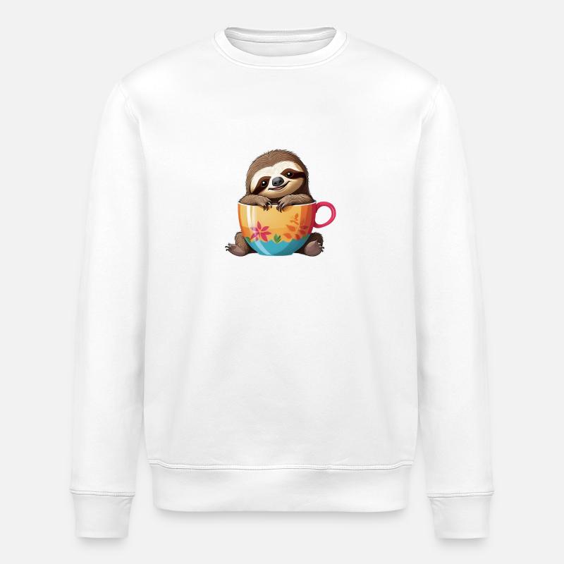 Faules Faultier mit Kaffeetasse - Sweet - Stanley/Stella Unisex Bio-Sweatshirt ROLLER - Weiß