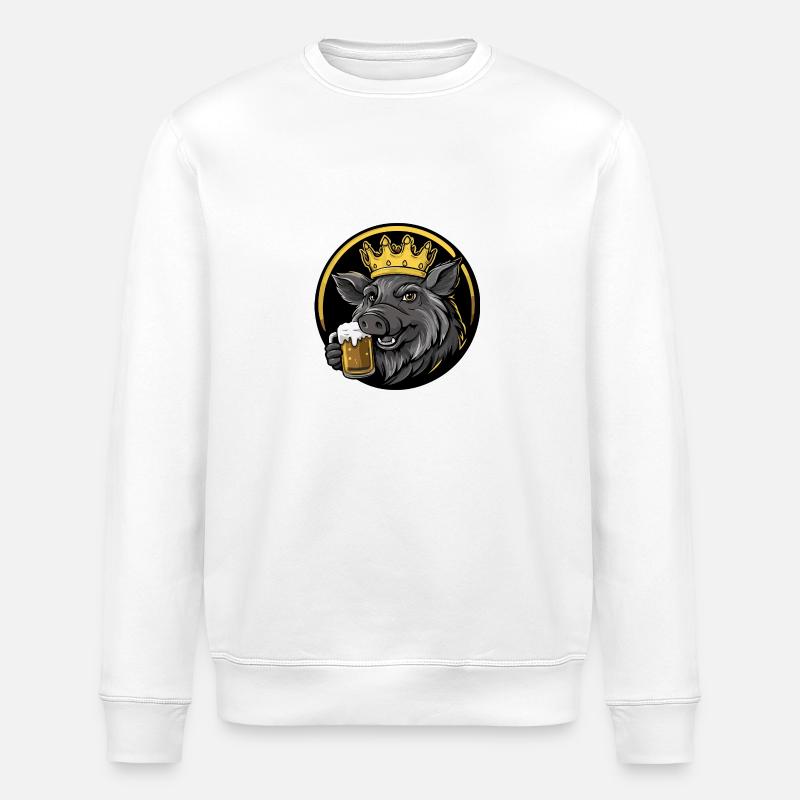 Schwein Bier Comic Wildschwein - Stanley/Stella Unisex Bio-Sweatshirt ROLLER - Weiß