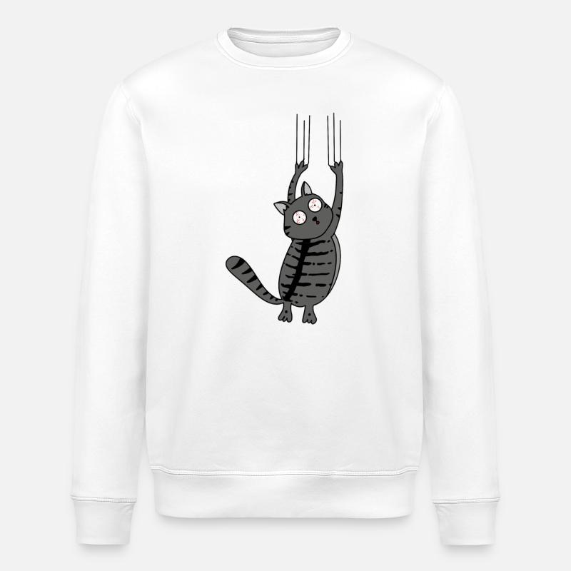 Panic Cat Version rayée - Sweat bio ROLLER Stanley/Stella Unisexe - blanc