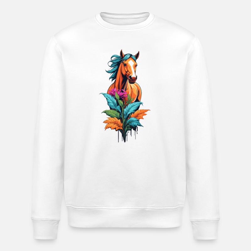 Pferdekopf mit Blumen - Stanley/Stella Unisex Bio-Sweatshirt ROLLER - Weiß