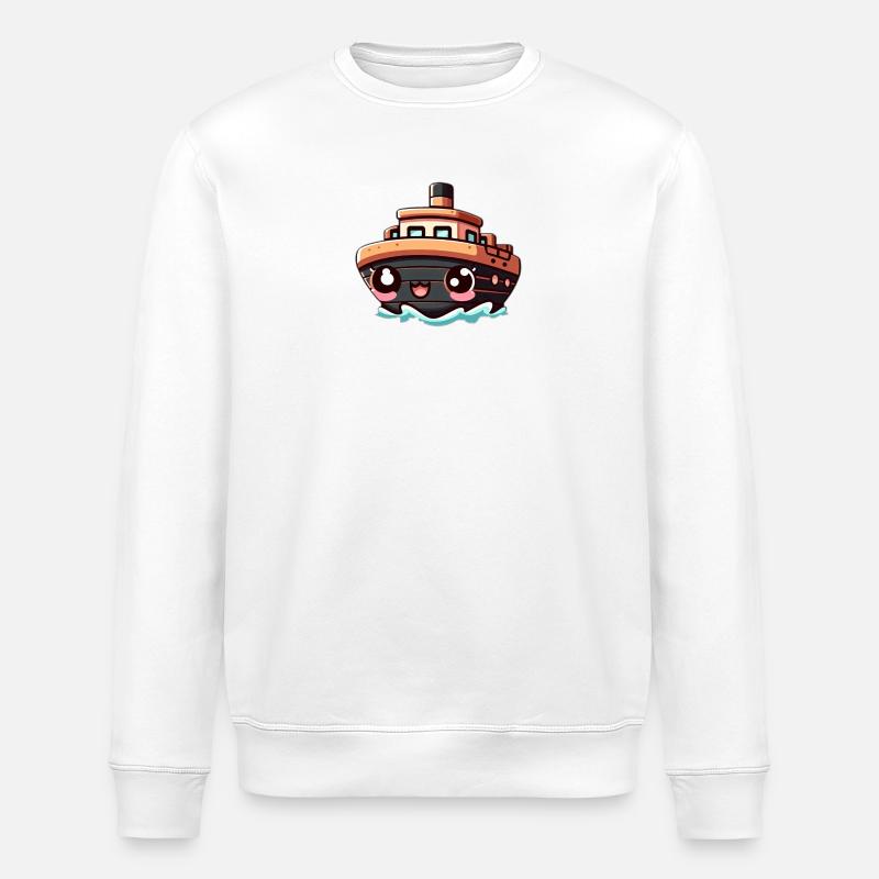 Fröhliches Schiff mit Augen - Stanley/Stella Unisex Bio-Sweatshirt ROLLER - Weiß