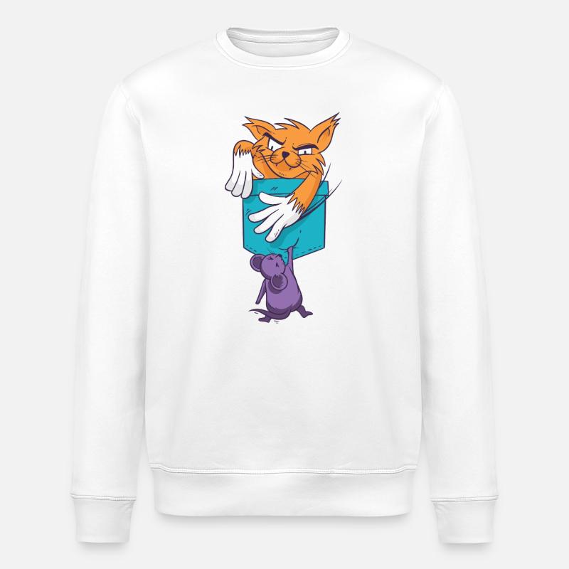 Verspielte Katze mit Mausmuster - Stanley/Stella Unisex Bio-Sweatshirt ROLLER - Weiß