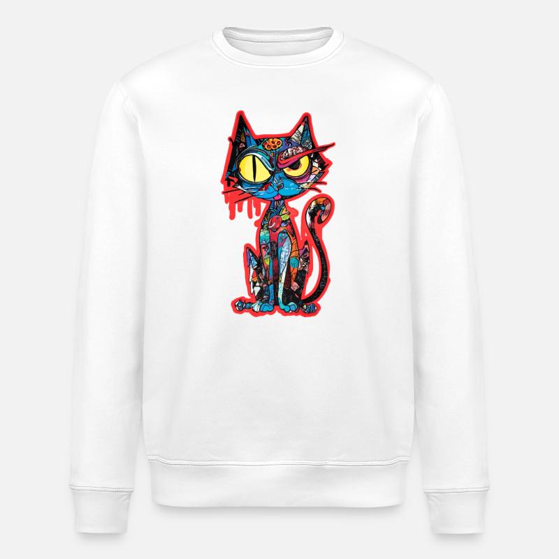 Katze Kunst Bunt - Stanley/Stella Unisex Bio-Sweatshirt ROLLER - Weiß