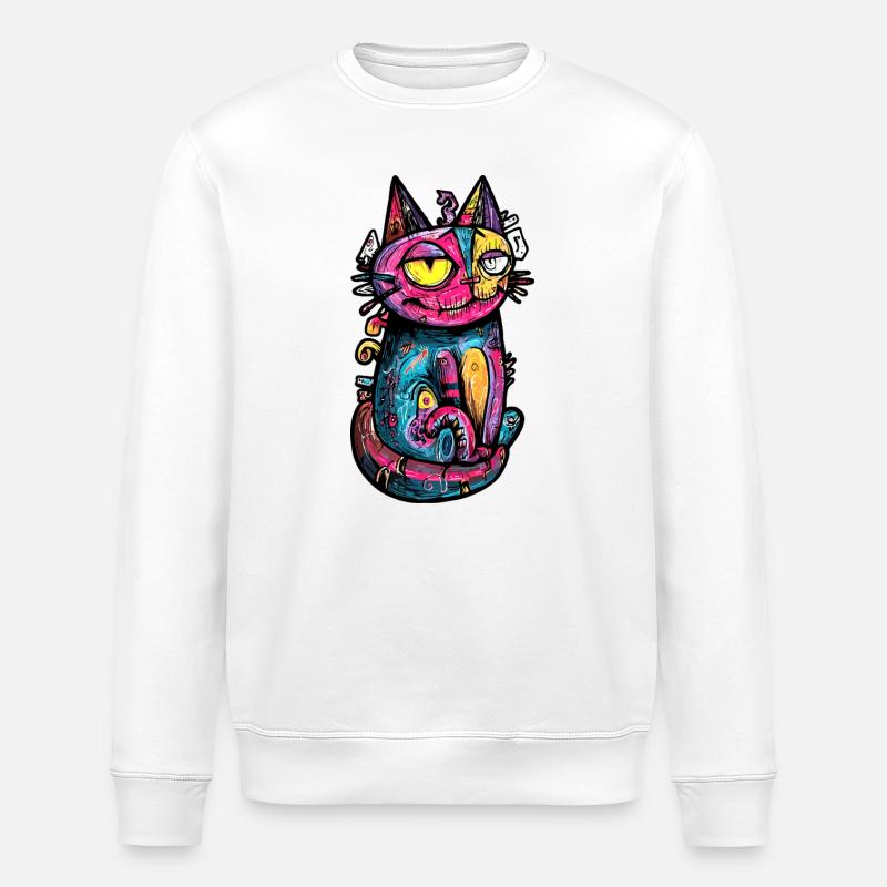 Katze Bunt Kunst Design - Stanley/Stella Unisex Bio-Sweatshirt ROLLER - Weiß