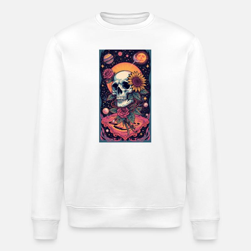 Crâne et Fleur de l’Espace - Sweat bio ROLLER Stanley/Stella Unisexe - blanc