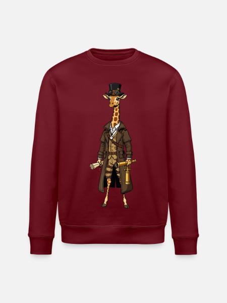 Giraffe Explorer Steampunk Chic Zylinder - Stanley/Stella Unisex Bio-Sweatshirt ROLLER - Weiß