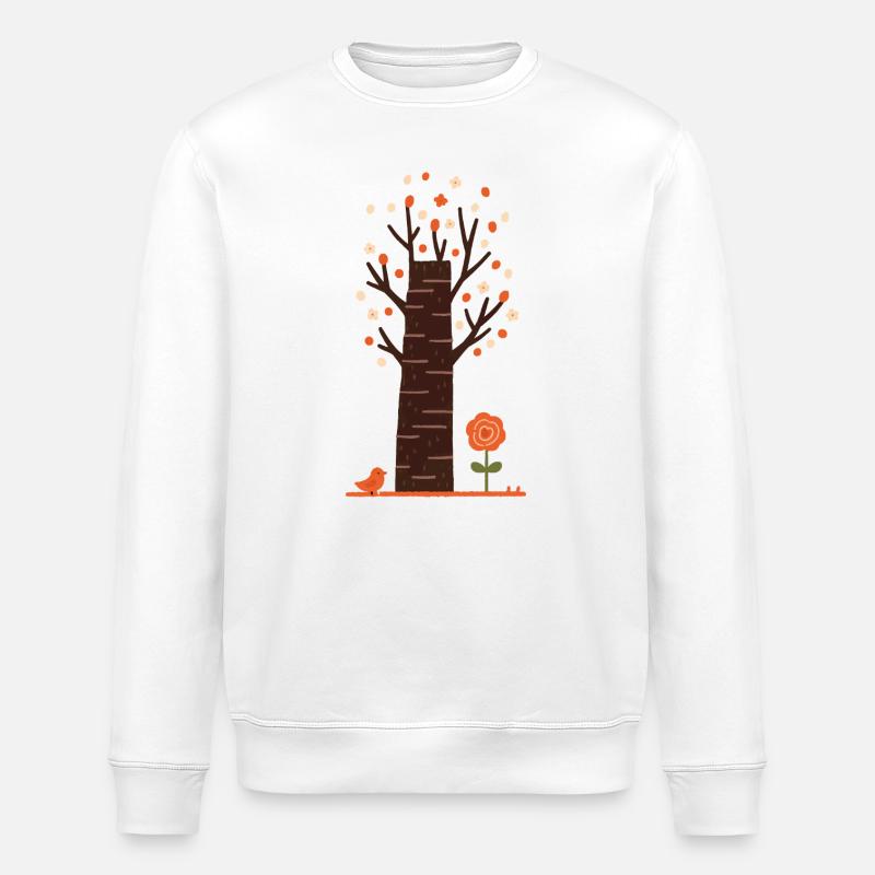 Whimsical Blossom Tree with Bird - Stanley/Stella ROLLER Unisex Organic Sweatshirt - white