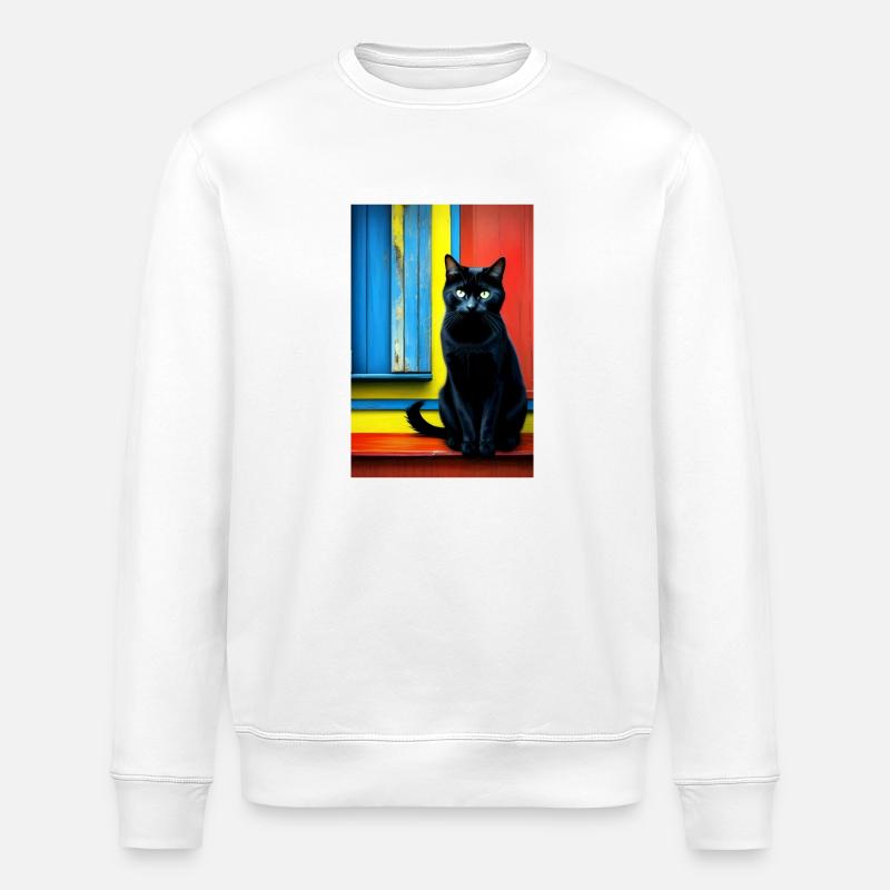 Chat noir devant la fenêtre - Sweat bio ROLLER Stanley/Stella Unisexe - blanc