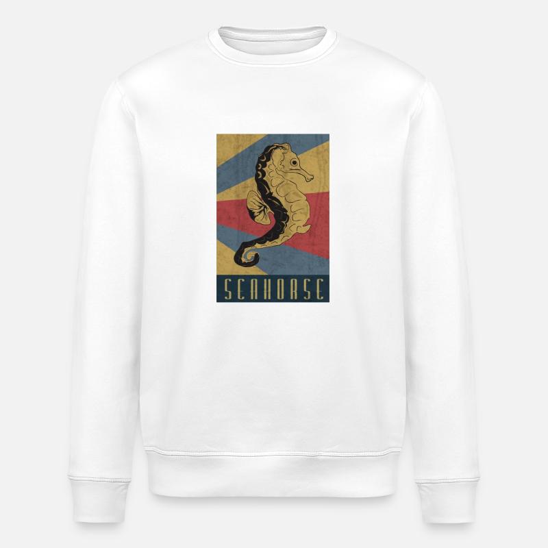 Seepferdchen Retro Seepferd Geschenk - Stanley/Stella Unisex Bio-Sweatshirt ROLLER - Weiß