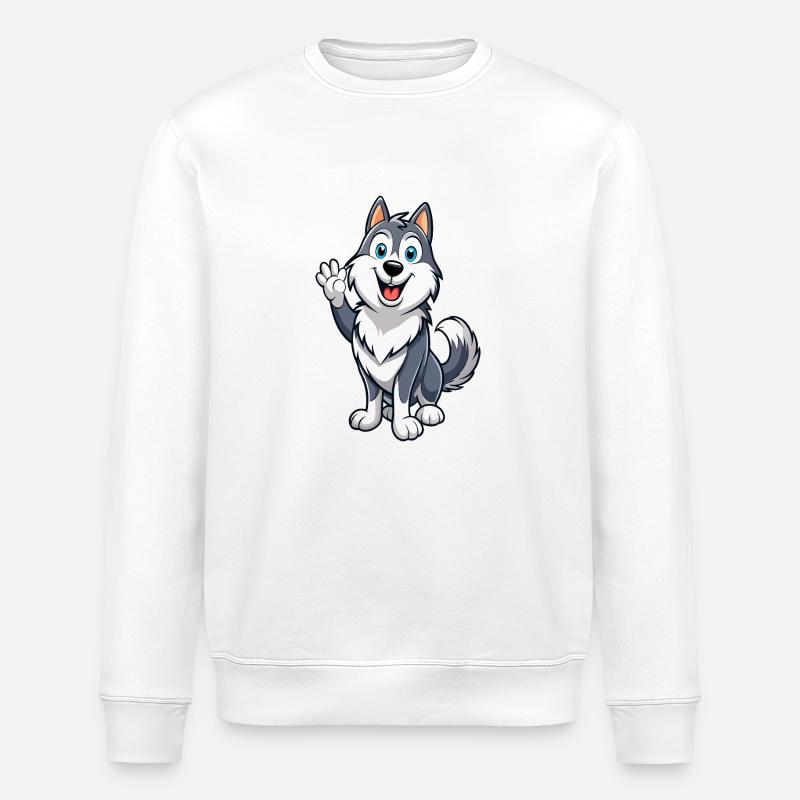 Friendly Malamute Wagging Tail - Stanley/Stella ROLLER Unisex Organic Sweatshirt - white