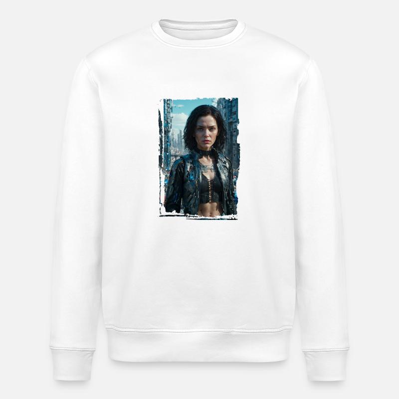 Porträt eines Sci-Fi-Cyberpunk-Mädchens - Stanley/Stella Unisex Bio-Sweatshirt ROLLER - Weiß