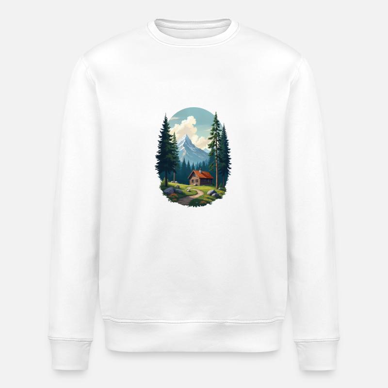 Cabane pixélisée dans les bois - Sweat bio ROLLER Stanley/Stella Unisexe - blanc