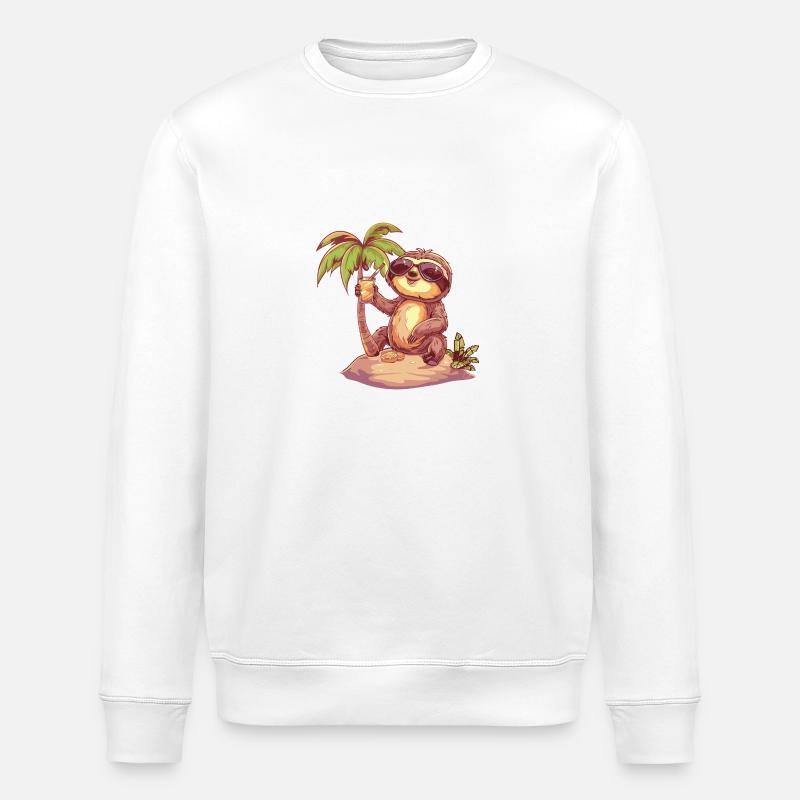 Sloth Summer Beach Vacation - Stanley/Stella ROLLER Unisex Organic Sweatshirt - white