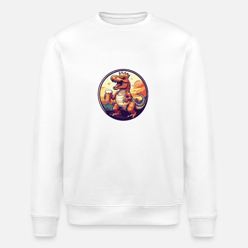 Dinosaur T-Rex Beer Comic - Stanley/Stella ROLLER Unisex Organic Sweatshirt - white