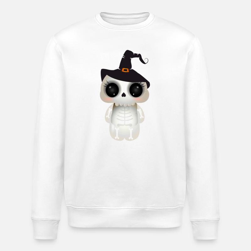 niedlicher Skull mit schwarzen Hexenhut - Stanley/Stella Unisex Bio-Sweatshirt ROLLER - Weiß