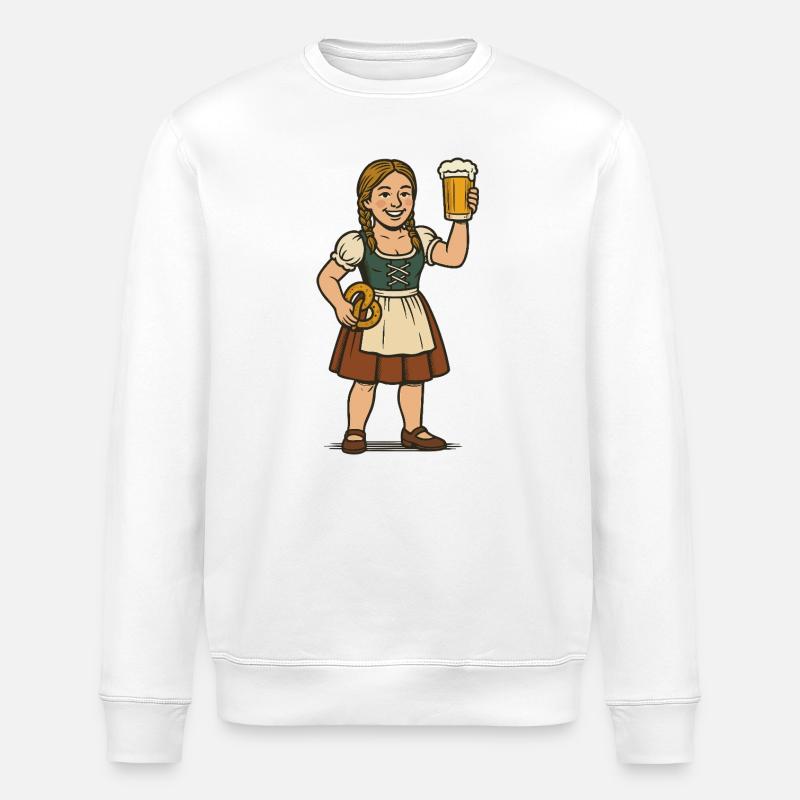 Junge Frau mit Dirndl und Bierkrug - Stanley/Stella Unisex Bio-Sweatshirt ROLLER - Weiß