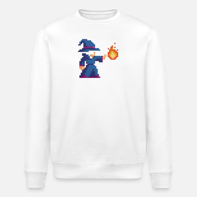 Pixel Wizard and Fire - Stanley/Stella ROLLER Unisex Organic Sweatshirt - white