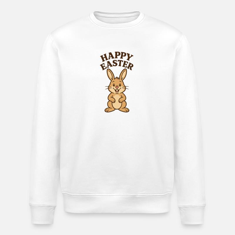Osterhase mit Happy Easter, Osterhase - Stanley/Stella Unisex Bio-Sweatshirt ROLLER - Weiß