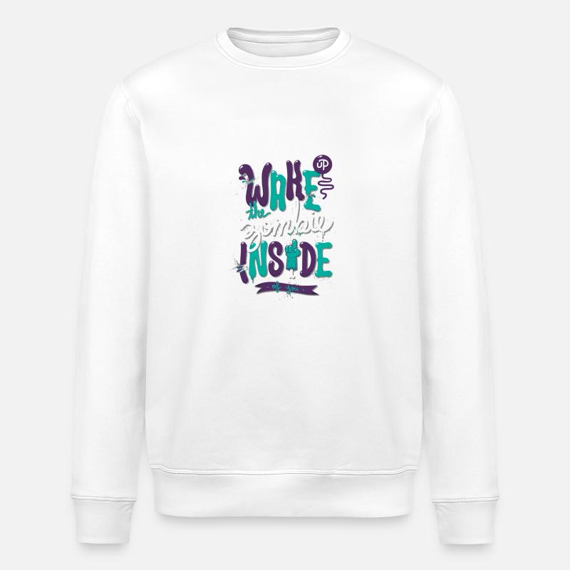 Wake up - Zombie inside - Sweat bio ROLLER Stanley/Stella Unisexe - blanc