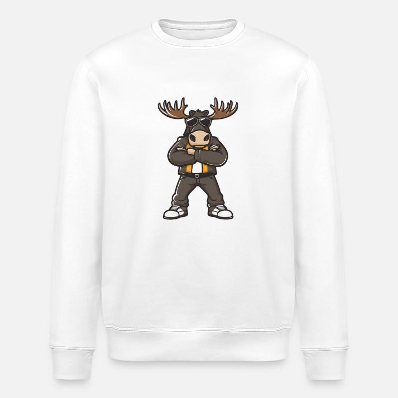 Elch Comic - Stanley/Stella Unisex Bio-Sweatshirt ROLLER - Weiß